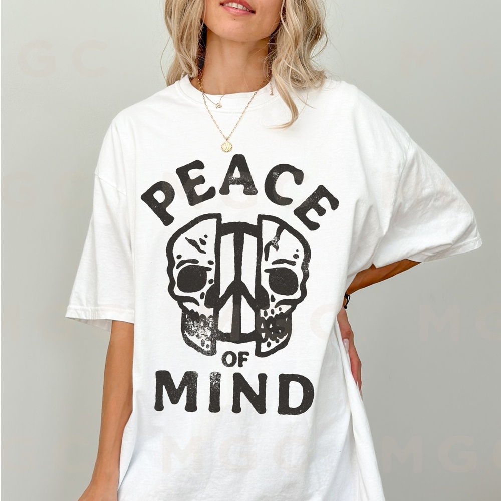 Comfort Colors Peace of Mind Skull Peace Sign Distressed Graphic Tee